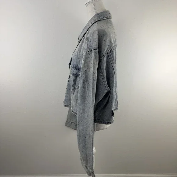 ZARA Women's Denim Jacket XXL‎ Blue Studded Rhinestone Embellished NWT - Picture 3 of 12